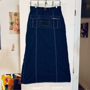 Vintage Point Zero Navy Blue 90s Raver Maxi Skirt